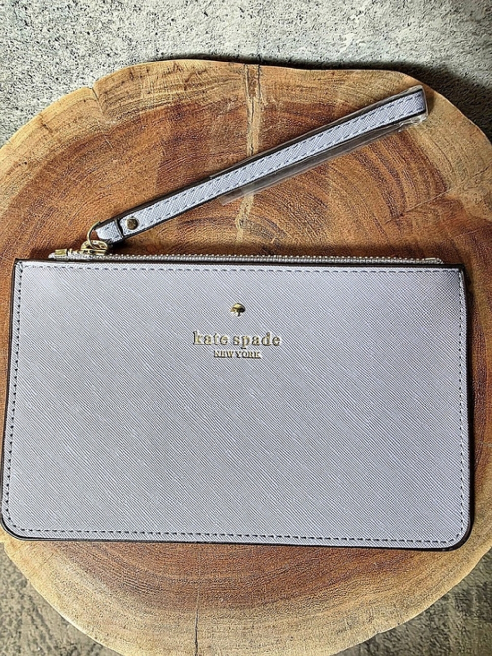 Kate Spade New York Lavender Saffiano-Textured Zip Wristlet Pouch NWT